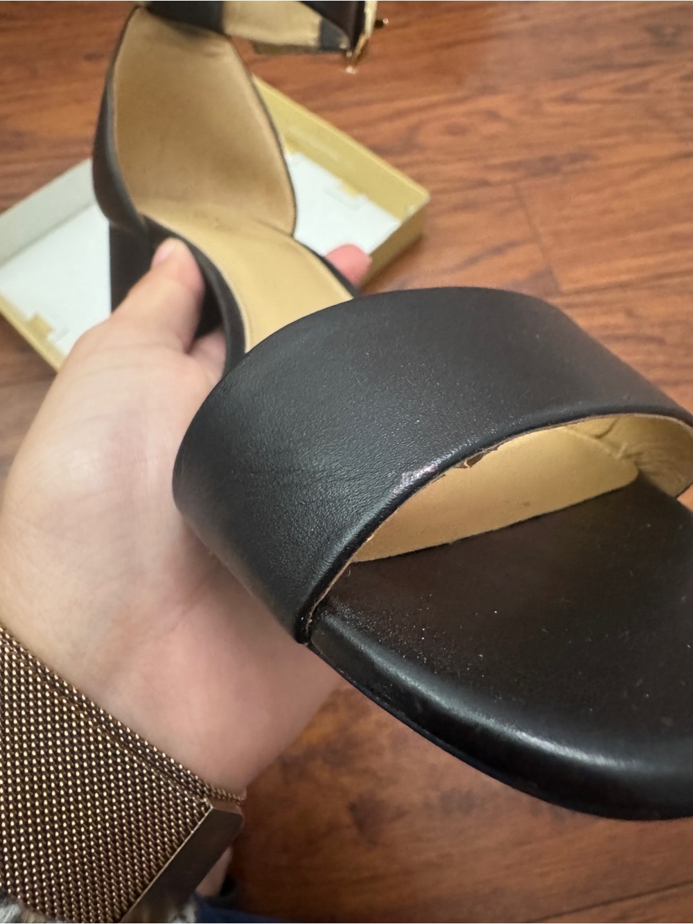 Michael Michael Kors Black Block Heel Sandals with Gold Buckle - Picture 5 of 11